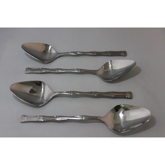 EXOTIC BAMBOO Stainless SERVING SPOON set of 4 Royal Suprema Flatware Korea - Picture 1 of 3